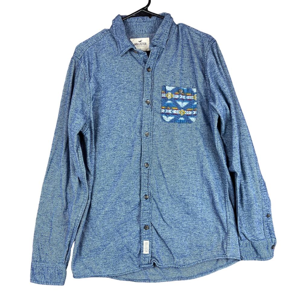 Hollister Mens Shirt Blue Soft Denim Look Collared Button Down Long Sleeve Large